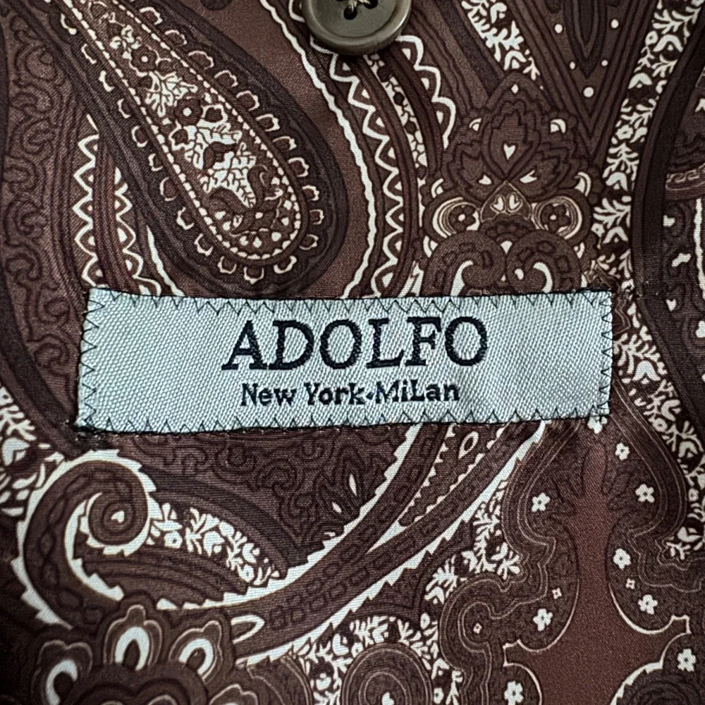 Adolfo Blazer Mens 50R‎ Brown Solid Velvet Two Button Notch Lapel Sport Coat